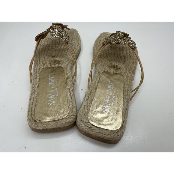 Sam & Libby Womens Sandals Size 6 M Flip Flops Brown Glitter Floral Jute Flats - Picture 7 of 10